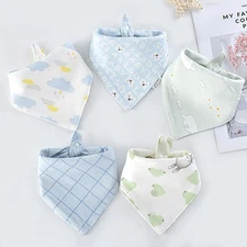 5pcs/lot Baby Bibs Triangle Double Cotton Bibs Cartoon Print Saliva Towel Baby B