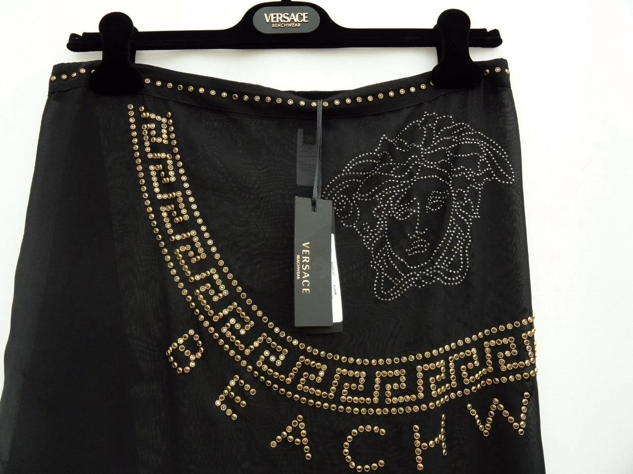 Versace Stud Medusa Coverup Beachwear UK6 8 US2 4 Gonna Abito Sarong Caftano Nuovo