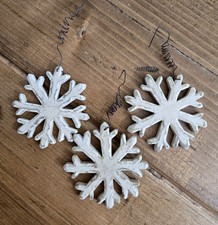 Wooden Snowflake Ornaments Set of 3 Hanging Distressed Country Rustic