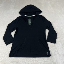 Lauren Ralph Lauren Sweater Women  s XL Hooded Black Waffle Knit 3/4 Sleeve Activ