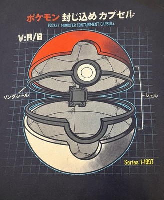 Pokemon Pocket Monster Containment Capsule Pokeball Graphic Tee Mens L Navy