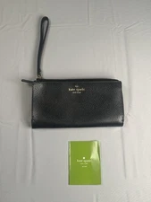 Kate Spade Leila Zip Wristlet Clutch Pebble BLACK Leather Wallet