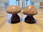 Vintage MCM Brown Drip Glaze Mushroom Pottery Salt & Pepper Shakers Stamped USA
