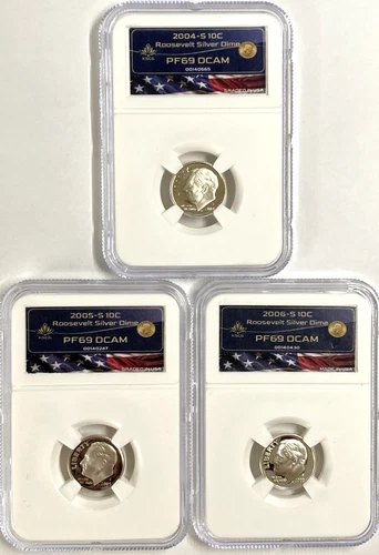 2004 2005 2006-S SILVER Roosevelt Dime Proof lot PF69 DCAM 10C