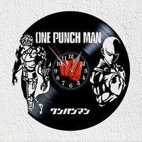 Vinywoody Vinyl Schallplatten Wanduhr Silhouette Saitama Anime Deko