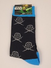 Star Wars Darth Vader Crew Socks 1 Pair Shoe Size 6-12 Adult Black w/ Blue 2013
