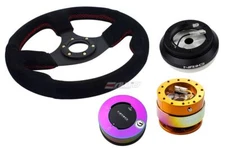 NRG 320mm Race Suede Steering Wheel Red 130H Hub 2.0 RGMC Quick Release Lock MC