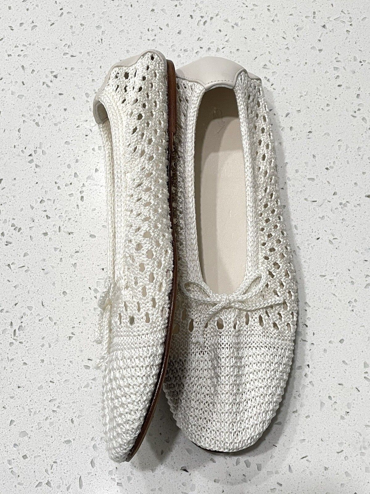 $348 Polo Ralph Lauren Crochet Ballet Flats White Cream Bow Tie Women's Size 9.5 thumbnail 4
