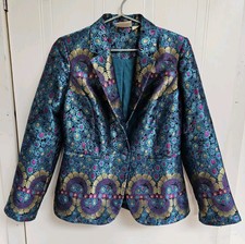 Anthropologie X Maeve Alessandra Shimmer Blazer Uk 10 Blue Patterned Jacket