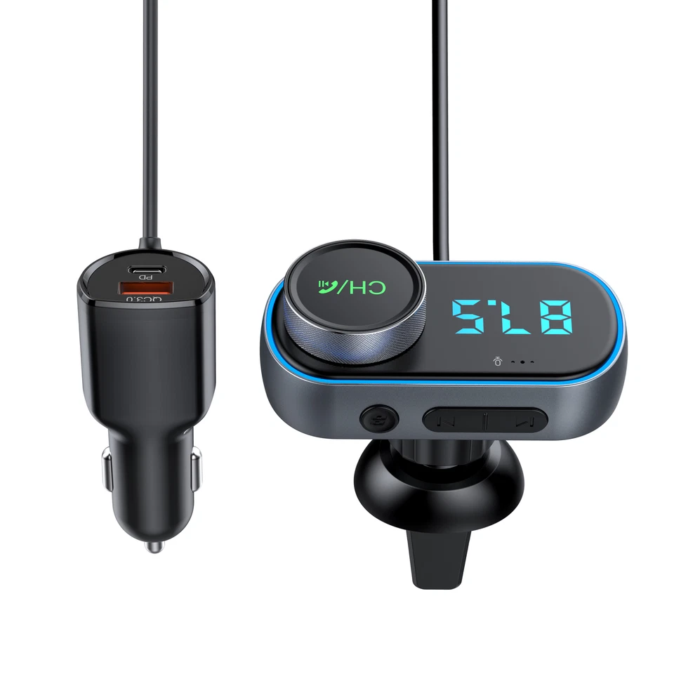 Bluetooth Car FM Transmitter Micro SD LED AUX Radio QC PD USB Adapter MP3 Player - Image 3 of 4