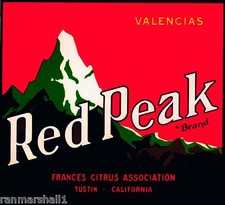 Tustin California Red Peak Orange Citrus Fruit Crate Label Art Print
