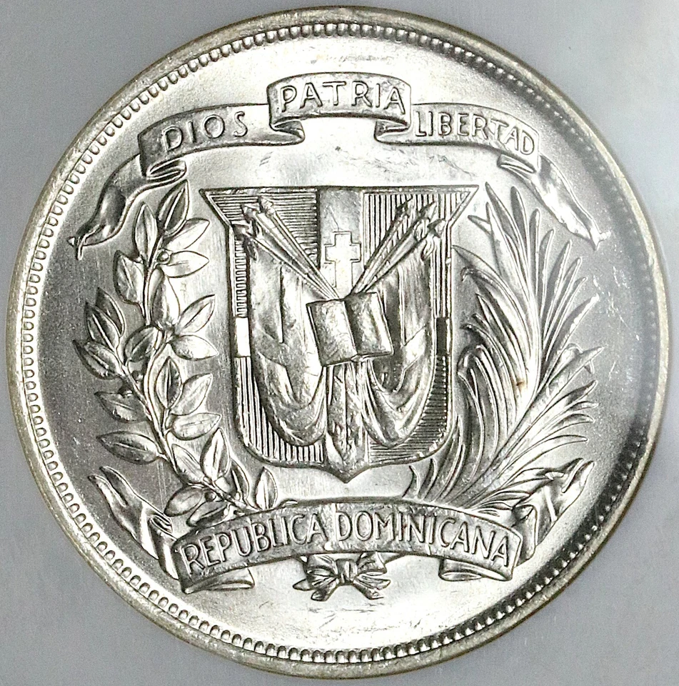 1952 NGC MS 65 Dominican Republic 1 Peso 20k Silver Dollar Coin (25042303C) - Image 4 of 4