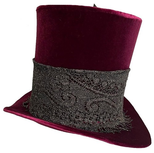 Tall Velvet Wine Top Wine Red Burgundy Gold Feathered Steampunk Wedding Topper - Picture 4 of 6