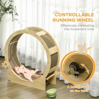 PawHut 36'' Cat Wheel For Indoor Cats With Brake For Health And Fitness, Oak