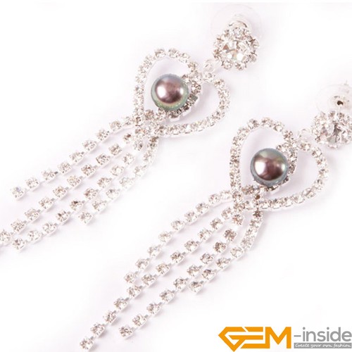 Freshwater Pearl Tassel Rhinestone Dangle Stud Earrings Jewelry Christmas Gift - Picture 7 of 10