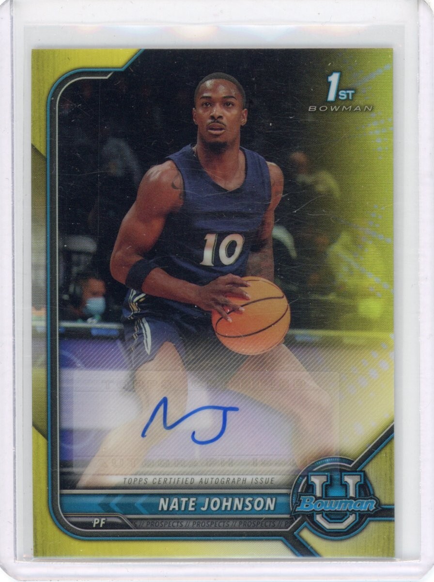 Nate Johnson 2021-22 Topps Bowman Chrome Yellow Refractor /75 Auto #BCPA-NJ