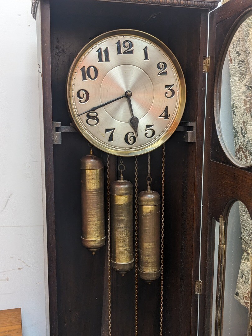 Antique 20th Century Oak Longcase Grandfather Clock Westminster Chime