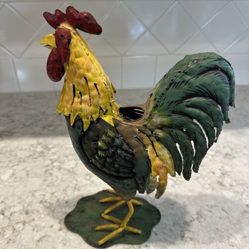 Vintage Rooster Colorful Metal Country Farmhouse Candle Tea Light Holder - Picture 2 of 11