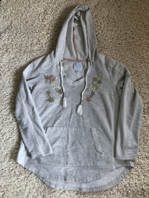 Sunday Brand Womens Cream Gray Blend Hoodie Floral Design Size M Hand  Warmer Z