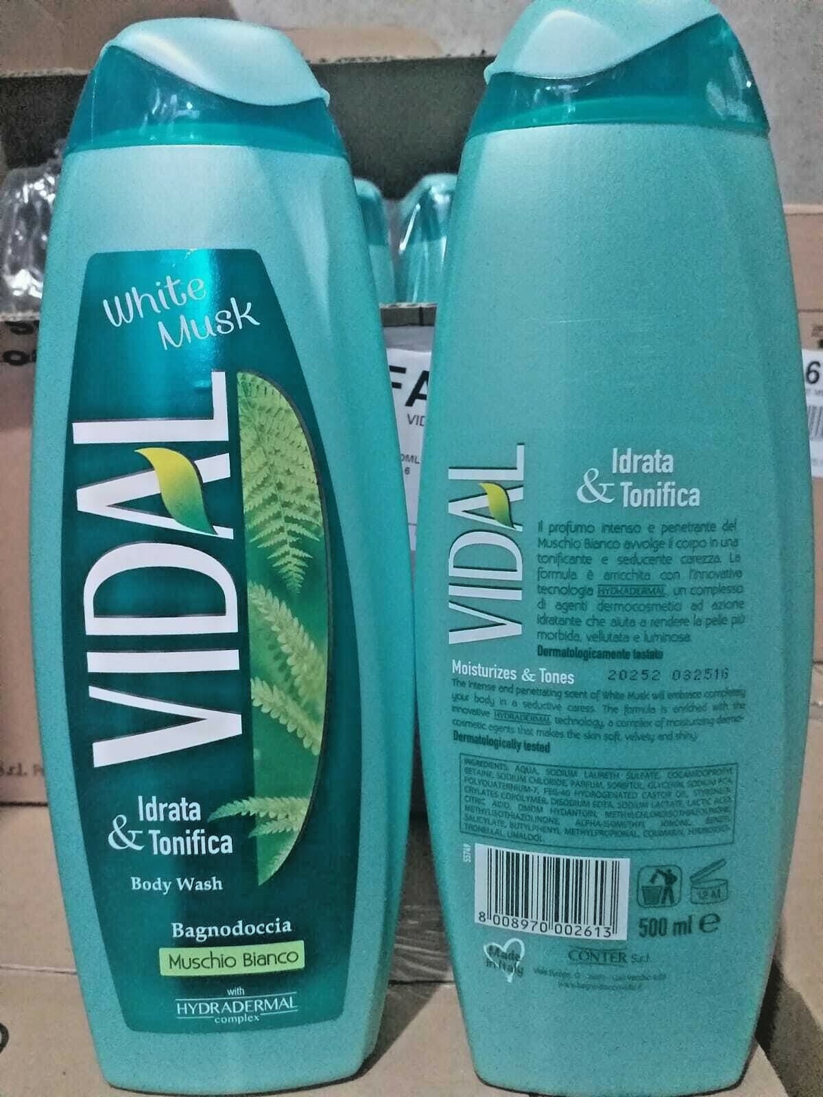 7 Pezzi Vidal Bagnoschiuma White Musk Muschio Bianco Idrata & Tonifica 500ml
