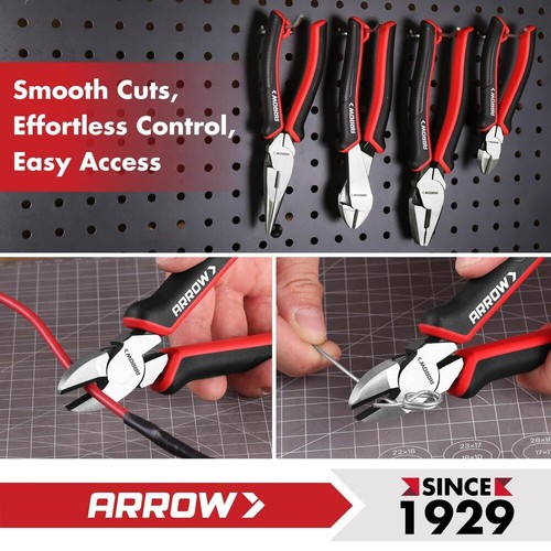 ARROW 6" High Leverage Diagonal Plier Wire Cutter High Carbon Steel w/TPR Handle - Picture 8 of 9