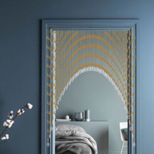 Amber  Clear Beaded Door Curtain with Stainless Steel Strings, Modern Design