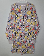 VTG Disney Store Sleep Gown Gray Shirt Womens One Size Mickey Goofy Eggs Sun AOP