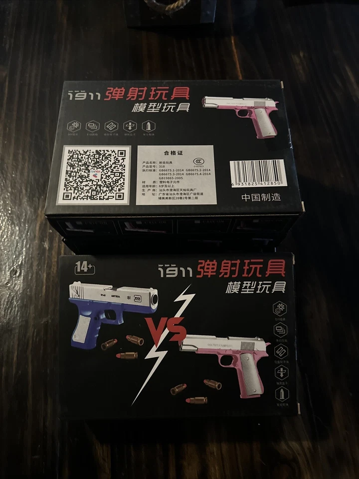 Pistola expulsora rosa Soft Bullet Shell con silenciador Foto 3 de 3