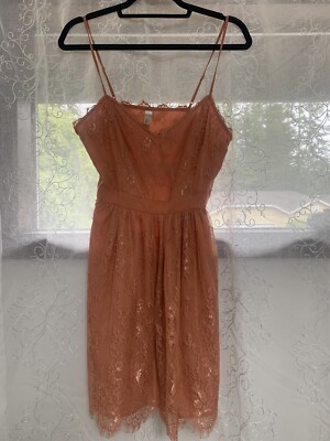 Forever 21 Exclusive Peach Clay Lace Short Spaghetti Strap Dress S Medium  EUC | eBay