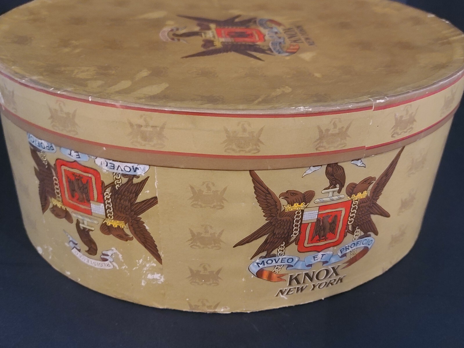 Vintage 1930s Knox New York Hat Box 14" ROUND Eagle G… Gem