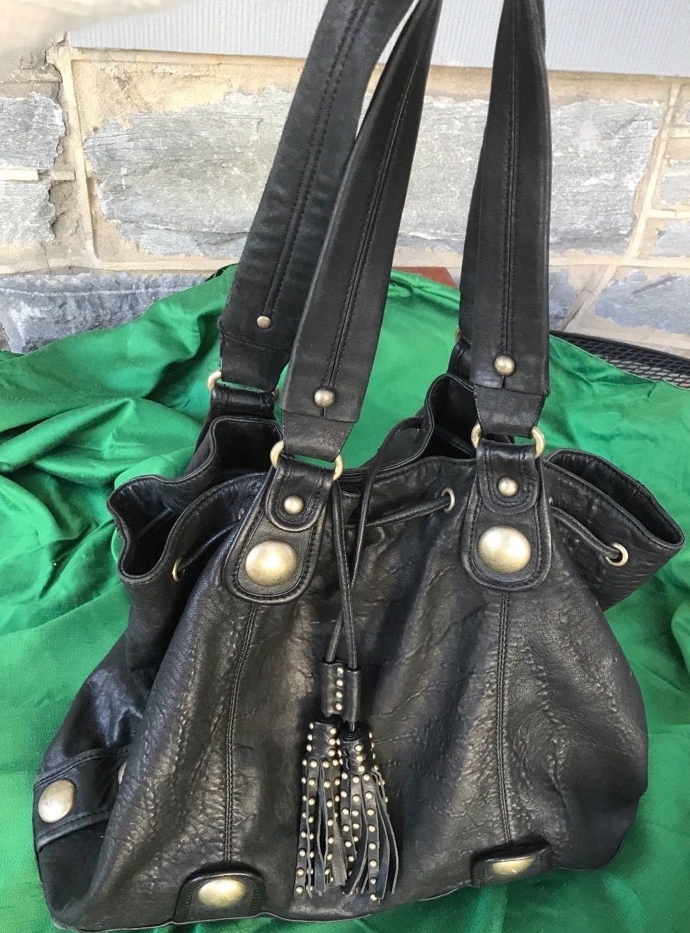 Cynthia Rowley Handbag Black Distressed Leather T… - image 2