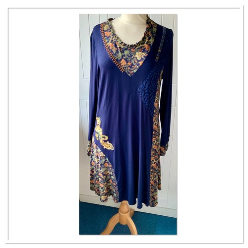 Joe browns navy floral lace embroidered jersey tunic top/dress size uk 14 - Picture 18 of 24