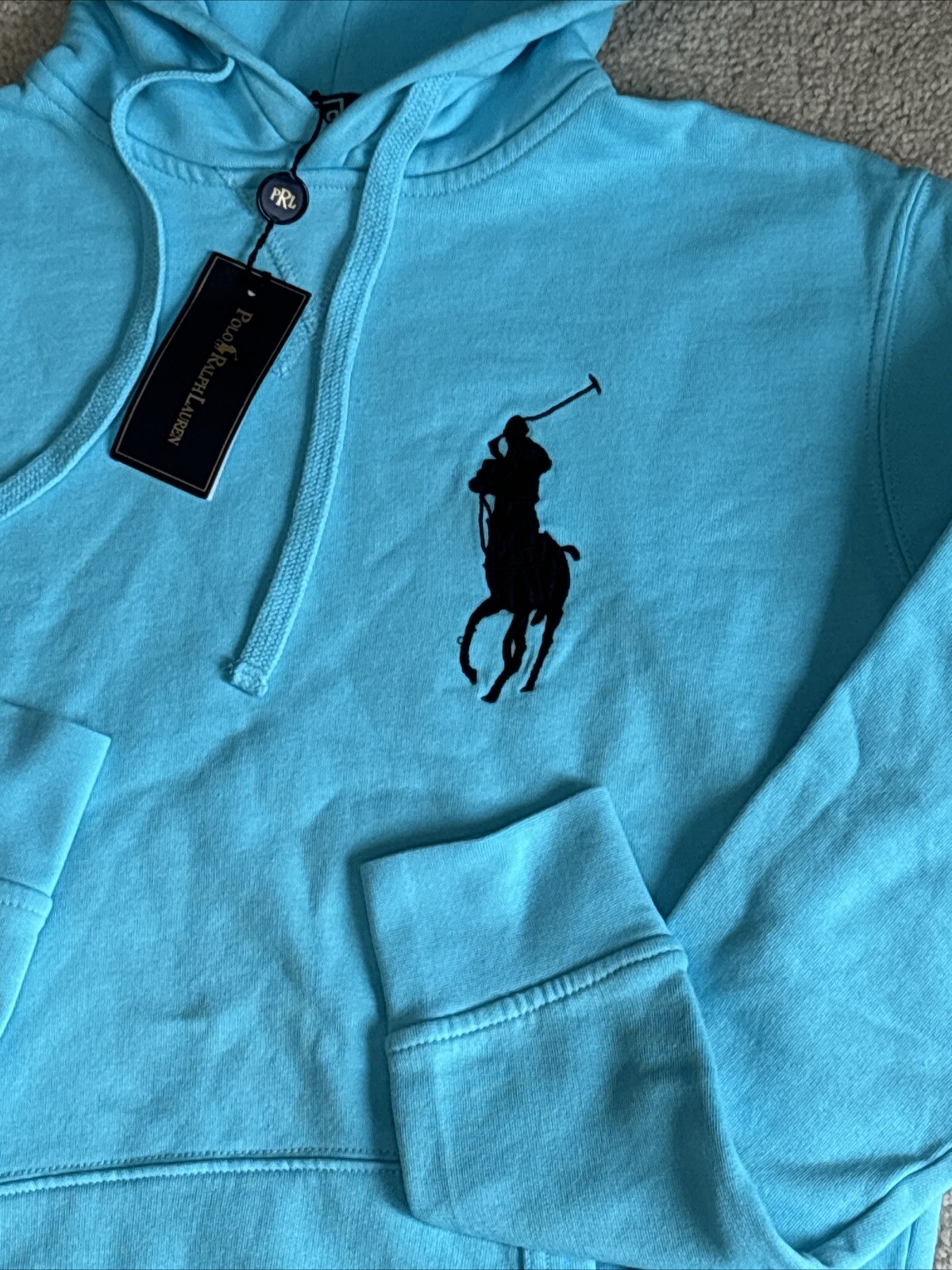 Felpa con cappuccio Polo Ralph Lauren da uomo grande pony spiaggia blu taglia M