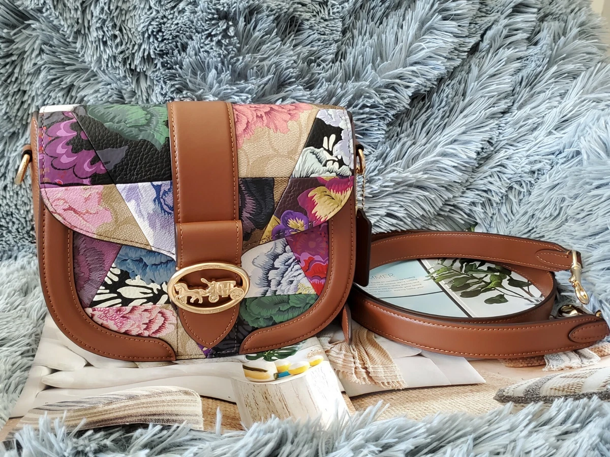 Coach Georgie Saddle Bag With Patchwork Kaffe Fassett Print