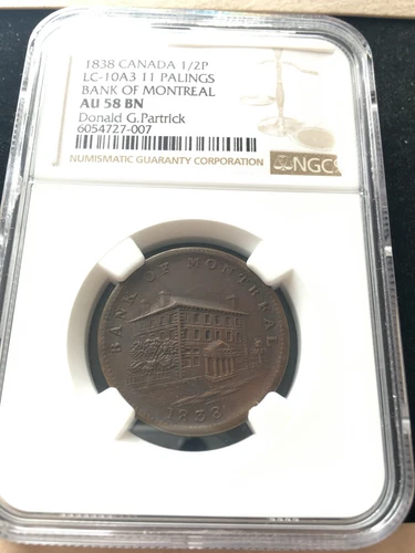1838  LC-10A3  NGC Graded**AU-58** Lower Canada Half Penny Token