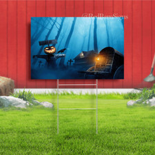 Halloween yard sign with evil pumpkin lawn sign