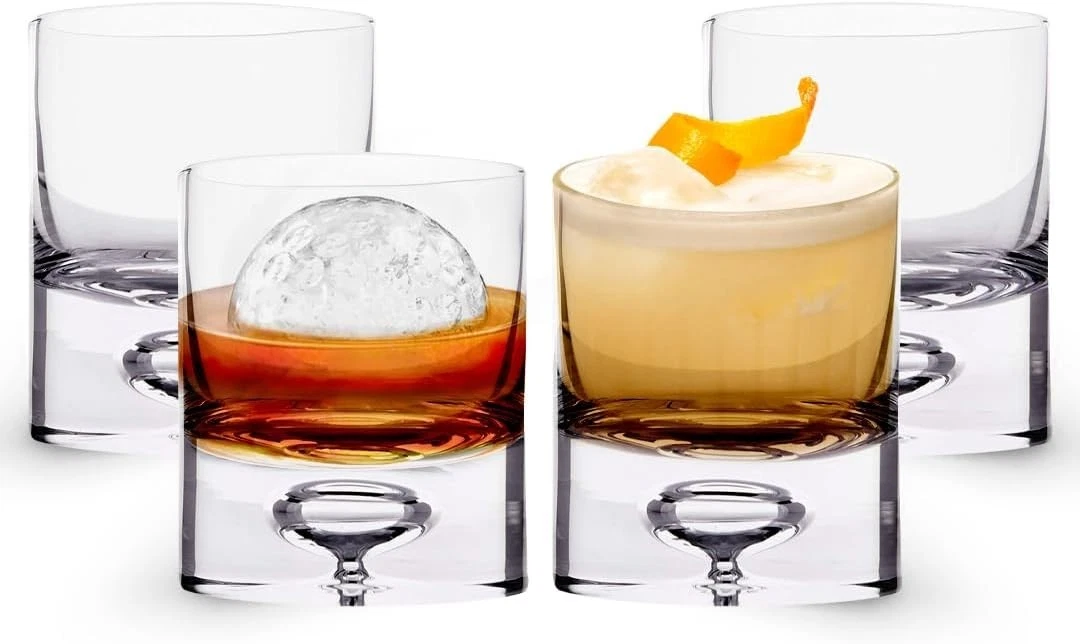 Premium Crystal Bubble Base Whiskey Glass Tumbler - 9.5Oz Set of 4 - Heavy Botto
