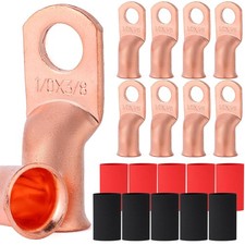 10pcs 1/0 AWG-3/8 Battery Lugs,Heavy Duty Wire Lugs,Ring Terminals,Battery Ca...