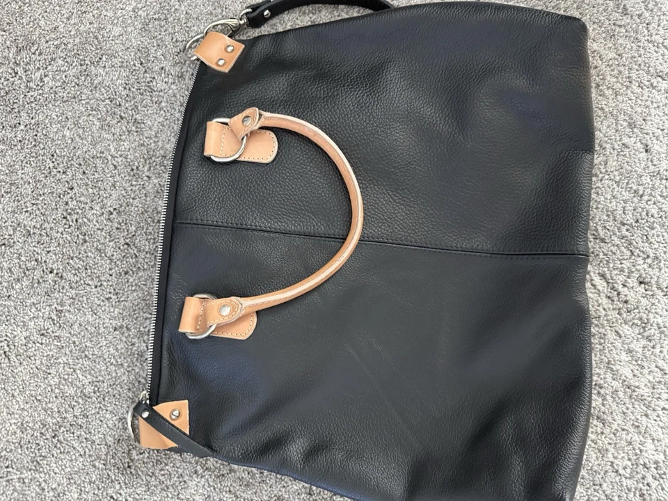 BOLSO DE VIAJE PULICATI GRANDE SUPERIOR CREMALLERA HOMBRO SHOPPER CUERO NEGRO Foto 4 de 4