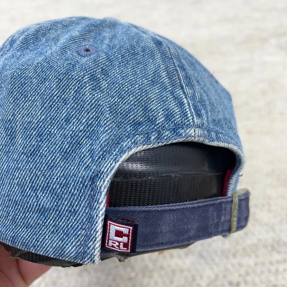 Gorra de colección Chaps Ralph Lauren con correa trasera denim azul Jean bandera años 90 desteñido papá Foto 3 de 4