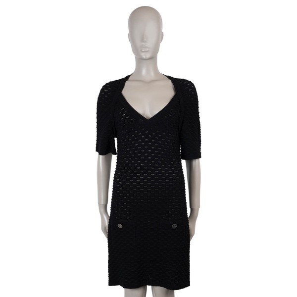 73748 authentisches CHANEL schwarzes Viskose 15C DUBAI TEXTURIERTES STRICKKLEID 40 M