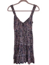 Colorful Floral Tank Mini Dress Purple L Boho Indie Folk Festival Concert Tiered