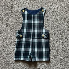 Vintage Good Lad Of Philadelphia Blue Plaid Overalls Shorts Gold Buttons Wool 4T