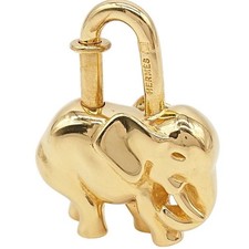 HERMES Cadena Elephant Charm Bag Padlock Pendant Top Gold Metal Authentic