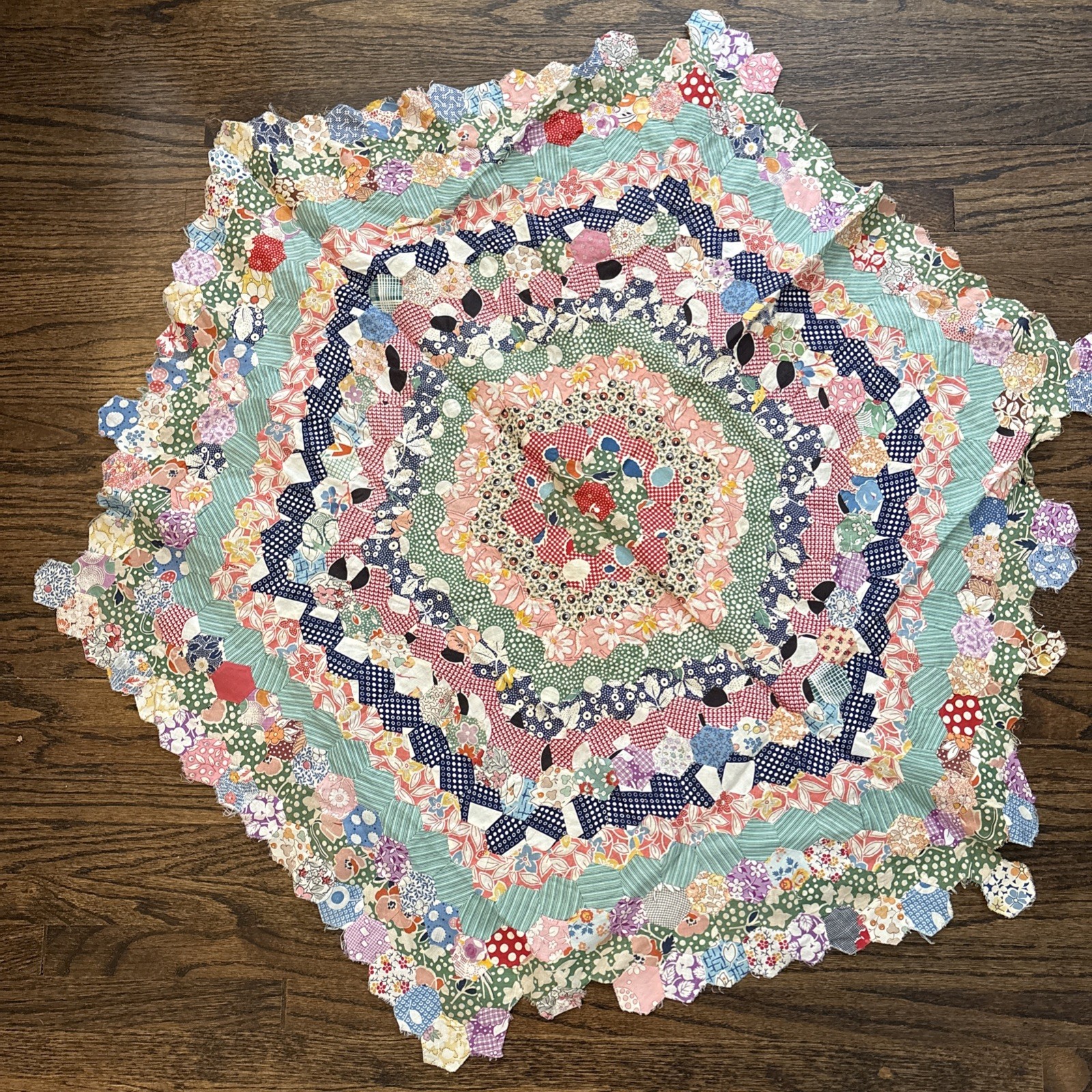 Vintage English Paper Piecing Work with Feedsack Fabrics 