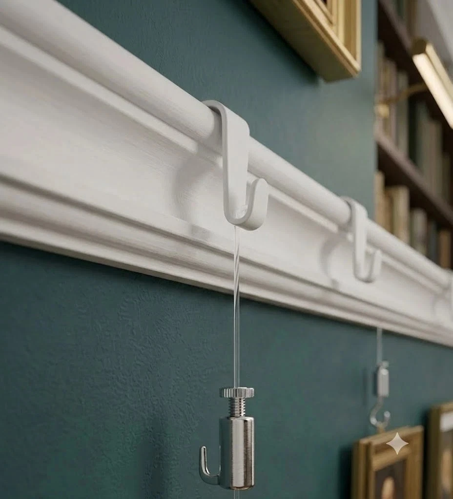4 x Picture Rail Hooks White with Hanging Kit Hanging System Capacity 10kg