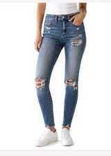American Eagle Outfitters Distressed Mid-Blue High-Rise Skinny Jeans