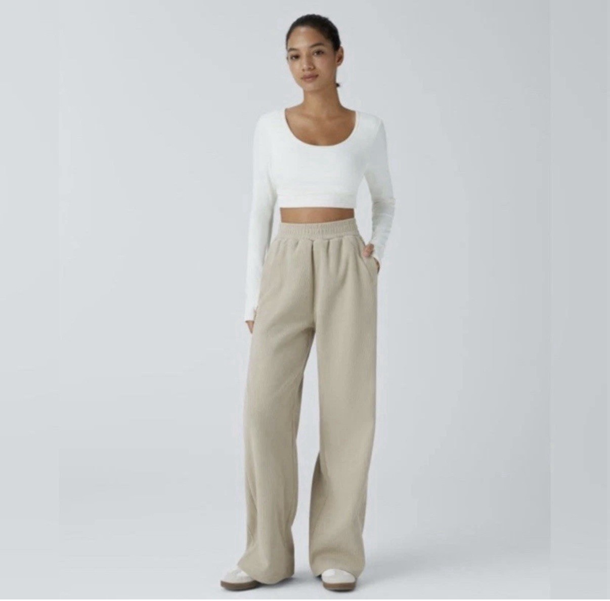 Halara Women's XL High Waisted Corduroy Pants with Side Pockets in Tan Khaki