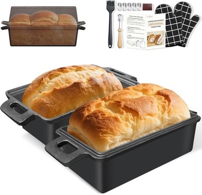 Cast Iron Bread Loaf Pan with Lid 9x5 Inch,2 in 1 Bread Pands Even Heat Bread...