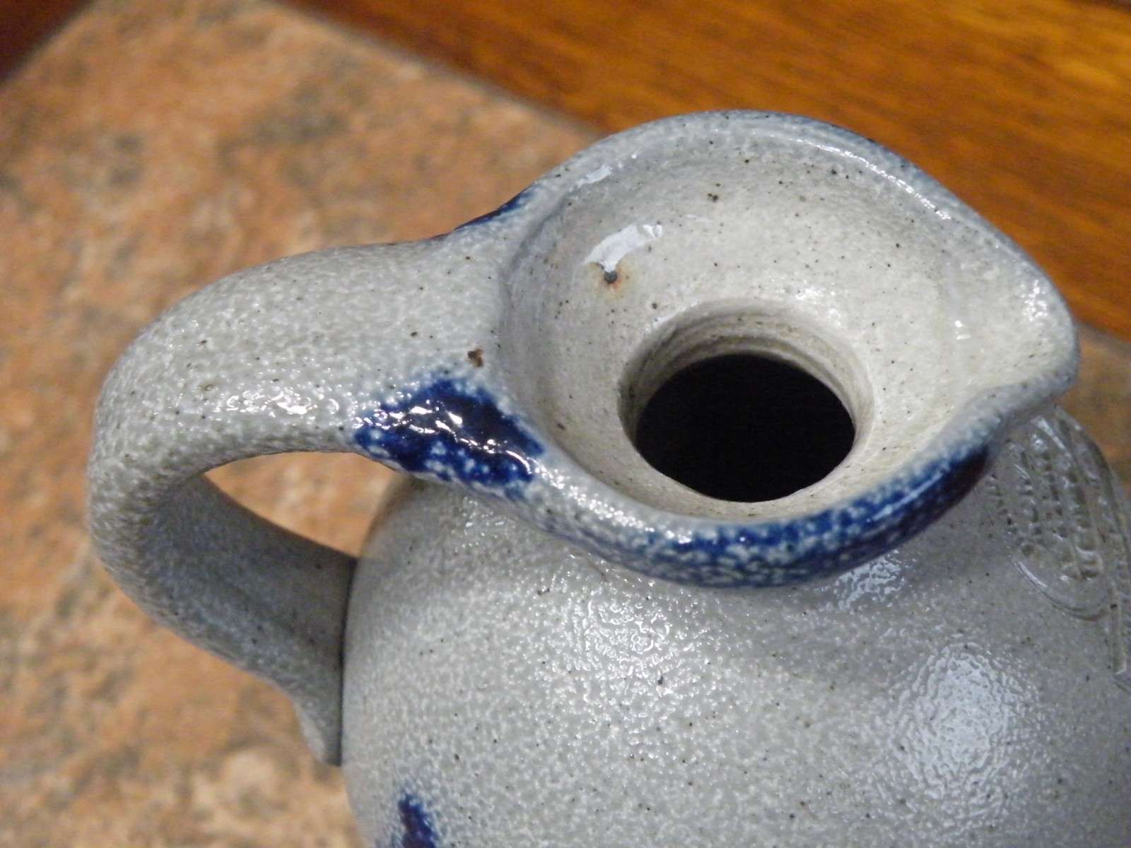 Rowe Pottery Salt Glazed BLUE HEART 4.75" Canister Crock w/ LID 1988 + Cruet 5.5